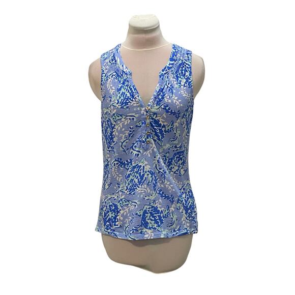 LILLY PULITZER Essie Tank Top Light Blue Sea Turtles XSMALL Cotton Preppy Resort - Picture 1 of 6